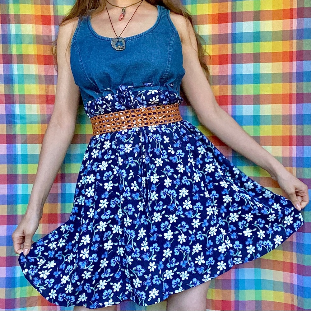 90s denim flower dress